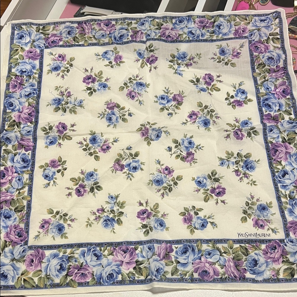 YSL  Blue and Purple Floral scarf